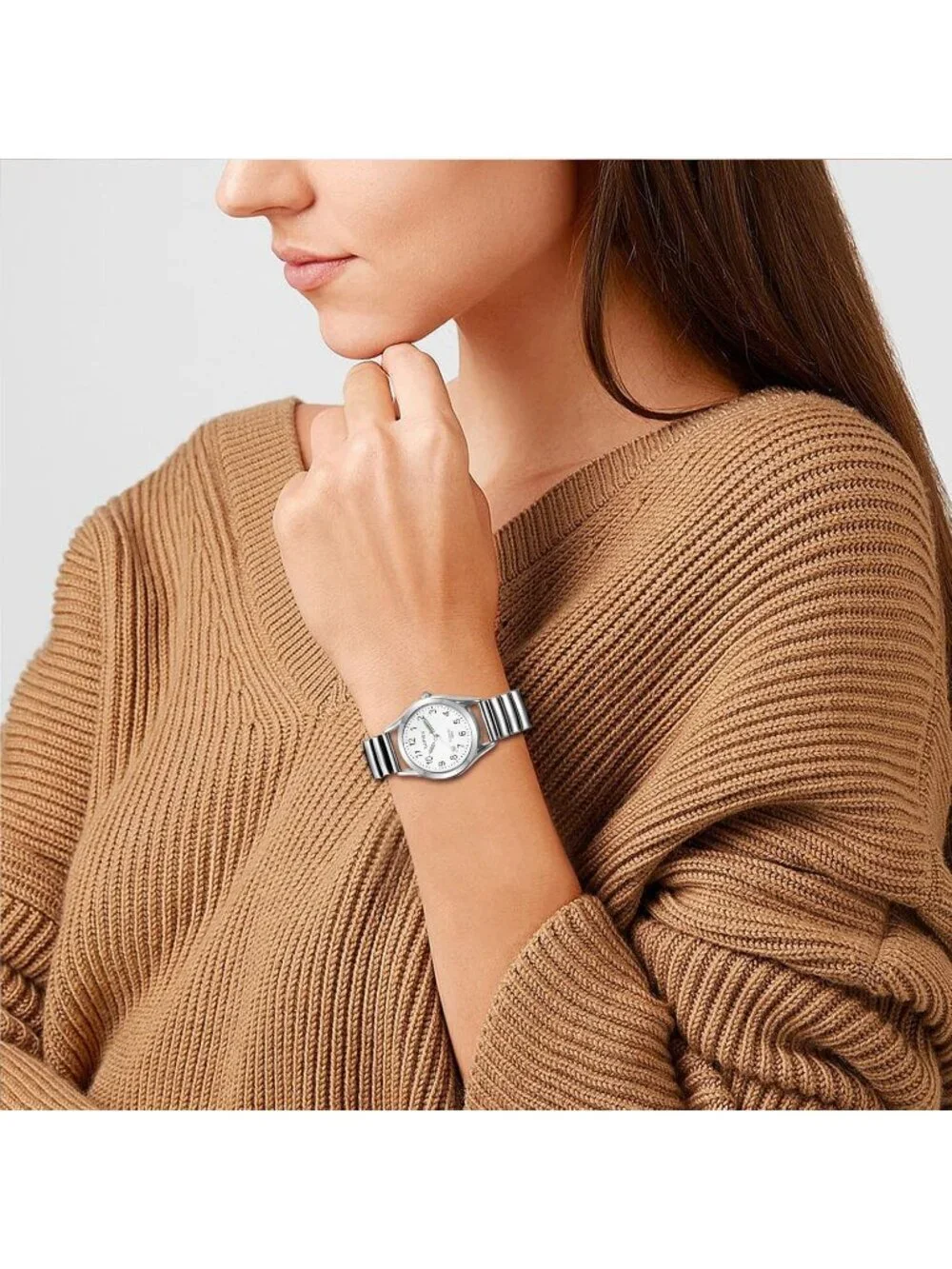 Women's Silver Stretch Band Couple Bangle Ultrathin Elastic Strap Wrist Watch